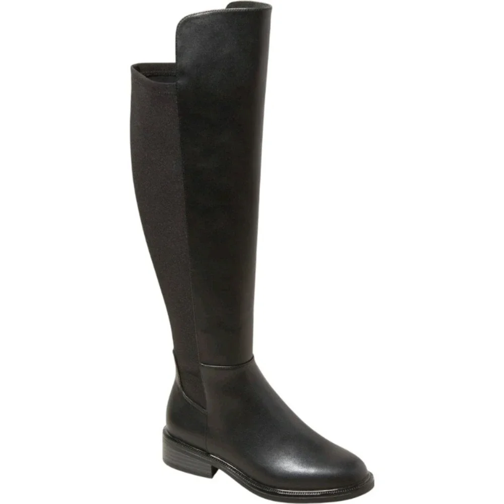 A New Day‎ Black Faux Leather Knee High Boots Memory Foam Side Zip Women 6.5 NEW
